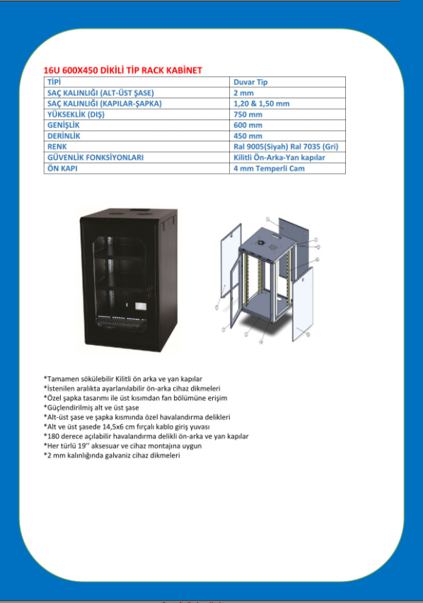 16U 600X450 SOHO KABİNET DATASHEET